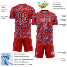 Загрузить изображение в средство просмотра галереи, Custom Red Light Blue-White Line Sports Sublimation Soccer Uniform Jersey
