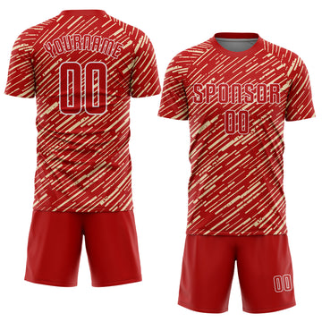 Custom Red Cream-White Line Sports Sublimation Soccer Uniform Jersey