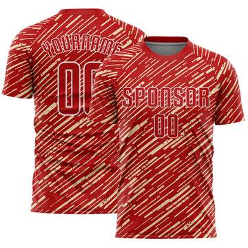 Custom Red Cream-White Line Sports Sublimation Soccer Uniform Jersey