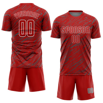 Custom Red Steel Gray-White Line Sports Sublimation Soccer Uniform Jersey