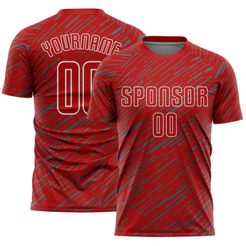 Custom Red Steel Gray-White Line Sports Sublimation Soccer Uniform Jersey