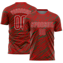 Загрузить изображение в средство просмотра галереи, Custom Red Kelly Green-White Line Sports Sublimation Soccer Uniform Jersey

