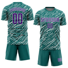 Загрузить изображение в средство просмотра галереи, Custom Teal Purple-White Line Sports Sublimation Soccer Uniform Jersey
