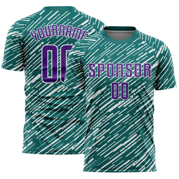 Custom Teal Purple-White Line Sports Sublimation Soccer Uniform Jersey