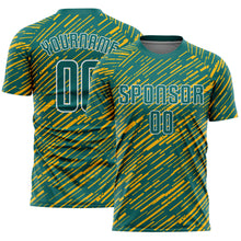 Загрузить изображение в средство просмотра галереи, Custom Teal Gold-White Line Sports Sublimation Soccer Uniform Jersey
