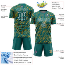 Загрузить изображение в средство просмотра галереи, Custom Teal Old Gold-White Line Sports Sublimation Soccer Uniform Jersey
