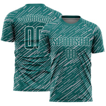 Charger l'image dans la galerie, Custom Teal Gray-White Line Sports Sublimation Soccer Uniform Jersey
