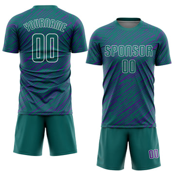 Custom Teal Purple-White Line Sports Sublimation Soccer Uniform Jersey