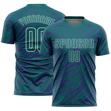 Custom Teal Purple-White Line Sports Sublimation Soccer Uniform Jersey