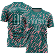 Laden Sie das Bild in den Galerie-Viewer, Custom Teal Medium Pink-White Line Sports Sublimation Soccer Uniform Jersey
