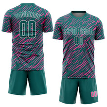 Загрузить изображение в средство просмотра галереи, Custom Teal Pink-White Line Sports Sublimation Soccer Uniform Jersey
