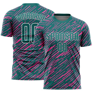 Custom Teal Pink-White Line Sports Sublimation Soccer Uniform Jersey
