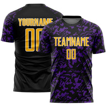 Load image into Gallery viewer, Custom Black Gold Purple-White Liquid Fluid Pattern Sports Sublimation Soccer Uniform Jersey
