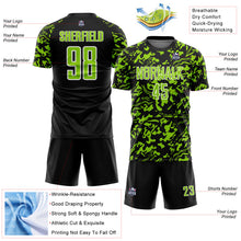 Laden Sie das Bild in den Galerie-Viewer, Custom Black Neon Green-White Liquid Fluid Pattern Sports Sublimation Soccer Uniform Jersey
