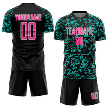 Load image into Gallery viewer, Custom Black Pink Aqua-White Liquid Fluid Pattern Sports Sublimation Soccer Uniform Jersey
