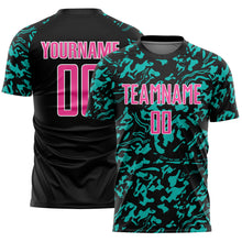 Load image into Gallery viewer, Custom Black Pink Aqua-White Liquid Fluid Pattern Sports Sublimation Soccer Uniform Jersey

