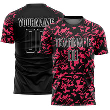 Load image into Gallery viewer, Custom Black Neon Pink-White Liquid Fluid Pattern Sports Sublimation Soccer Uniform Jersey
