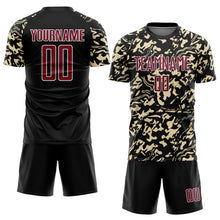 Загрузить изображение в средство просмотра галереи, Custom Black Crimson Cream-White Liquid Fluid Pattern Sports Sublimation Soccer Uniform Jersey
