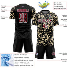 Загрузить изображение в средство просмотра галереи, Custom Black Crimson Cream-White Liquid Fluid Pattern Sports Sublimation Soccer Uniform Jersey
