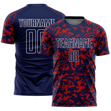 Load image into Gallery viewer, Custom Navy Red-White Liquid Fluid Pattern Sports Sublimation Soccer Uniform Jersey
