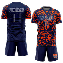 Load image into Gallery viewer, Custom Navy Orange-White Liquid Fluid Pattern Sports Sublimation Soccer Uniform Jersey
