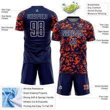 Load image into Gallery viewer, Custom Navy Orange-White Liquid Fluid Pattern Sports Sublimation Soccer Uniform Jersey
