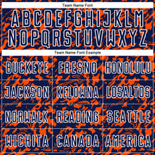 Load image into Gallery viewer, Custom Navy Orange-White Liquid Fluid Pattern Sports Sublimation Soccer Uniform Jersey
