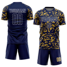 Load image into Gallery viewer, Custom Navy Old Gold-White Liquid Fluid Pattern Sports Sublimation Soccer Uniform Jersey
