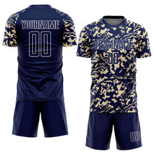 Load image into Gallery viewer, Custom Navy Cream-White Liquid Fluid Pattern Sports Sublimation Soccer Uniform Jersey
