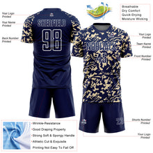 Load image into Gallery viewer, Custom Navy Cream-White Liquid Fluid Pattern Sports Sublimation Soccer Uniform Jersey
