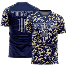 Load image into Gallery viewer, Custom Navy Cream-White Liquid Fluid Pattern Sports Sublimation Soccer Uniform Jersey
