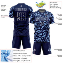 Load image into Gallery viewer, Custom Navy Light Blue-White Liquid Fluid Pattern Sports Sublimation Soccer Uniform Jersey
