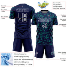 Charger l'image dans la galerie, Custom Navy Teal-White Liquid Fluid Pattern Sports Sublimation Soccer Uniform Jersey
