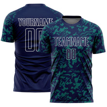 Charger l'image dans la galerie, Custom Navy Teal-White Liquid Fluid Pattern Sports Sublimation Soccer Uniform Jersey
