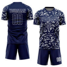 Load image into Gallery viewer, Custom Navy Gray-White Liquid Fluid Pattern Sports Sublimation Soccer Uniform Jersey
