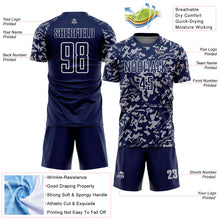 Load image into Gallery viewer, Custom Navy Gray-White Liquid Fluid Pattern Sports Sublimation Soccer Uniform Jersey
