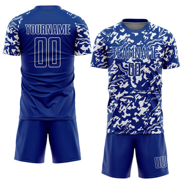 Custom Royal White Liquid Fluid Pattern Sports Sublimation Soccer Uniform Jersey