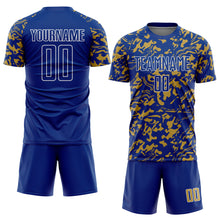 Laden Sie das Bild in den Galerie-Viewer, Custom Royal Old Gold-White Liquid Fluid Pattern Sports Sublimation Soccer Uniform Jersey
