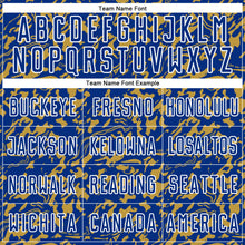 Laden Sie das Bild in den Galerie-Viewer, Custom Royal Old Gold-White Liquid Fluid Pattern Sports Sublimation Soccer Uniform Jersey
