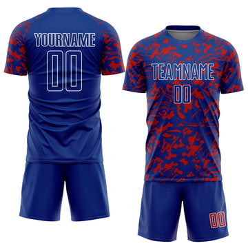 Custom Royal Red-White Liquid Fluid Pattern Sports Sublimation Soccer Uniform Jersey