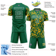 Load image into Gallery viewer, Custom Kelly Green Gold-White Liquid Fluid Pattern Sports Sublimation Soccer Uniform Jersey

