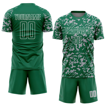 Custom Kelly Green Gray-White Liquid Fluid Pattern Sports Sublimation Soccer Uniform Jersey
