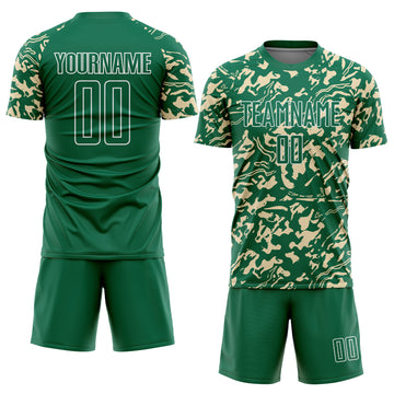Custom Kelly Green Cream-White Liquid Fluid Pattern Sports Sublimation Soccer Uniform Jersey