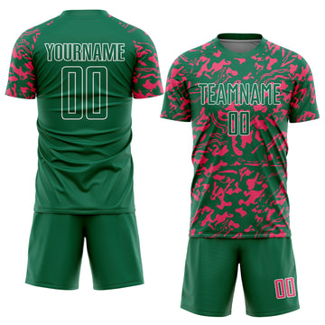 Custom Kelly Green Neon Pink-White Liquid Fluid Pattern Sports Sublimation Soccer Uniform Jersey
