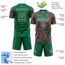 Load image into Gallery viewer, Custom Kelly Green Neon Pink-White Liquid Fluid Pattern Sports Sublimation Soccer Uniform Jersey
