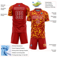 Load image into Gallery viewer, Custom Red Gold-White Liquid Fluid Pattern Sports Sublimation Soccer Uniform Jersey

