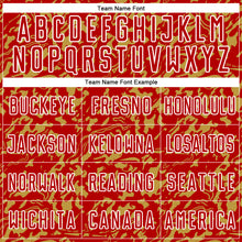 Load image into Gallery viewer, Custom Red Old Gold-White Liquid Fluid Pattern Sports Sublimation Soccer Uniform Jersey
