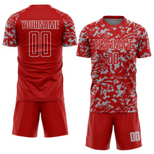 Laden Sie das Bild in den Galerie-Viewer, Custom Red Gray-White Liquid Fluid Pattern Sports Sublimation Soccer Uniform Jersey
