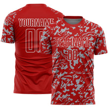 Laden Sie das Bild in den Galerie-Viewer, Custom Red Gray-White Liquid Fluid Pattern Sports Sublimation Soccer Uniform Jersey
