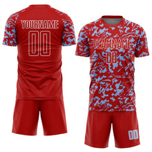 Load image into Gallery viewer, Custom Red Light Blue-White Liquid Fluid Pattern Sports Sublimation Soccer Uniform Jersey
